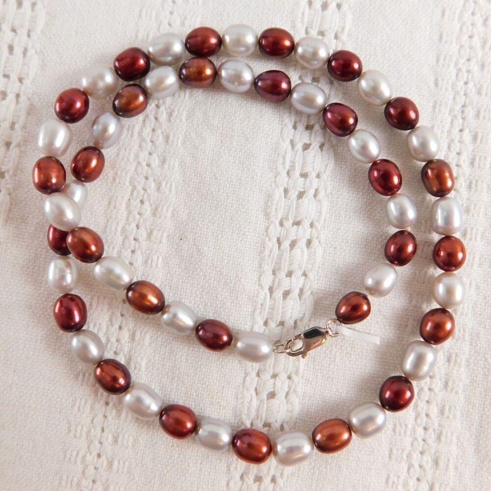 Pearl Necklace IPS Imperial Pearl Syndicate Signed Silver 925 two-tone 18" EUC